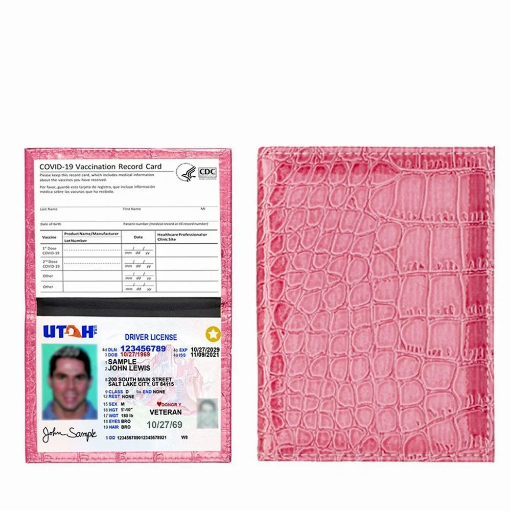 NEW Faux Leather Croc-Embossed Pink CDC Vaccination Card Record Protector Holder